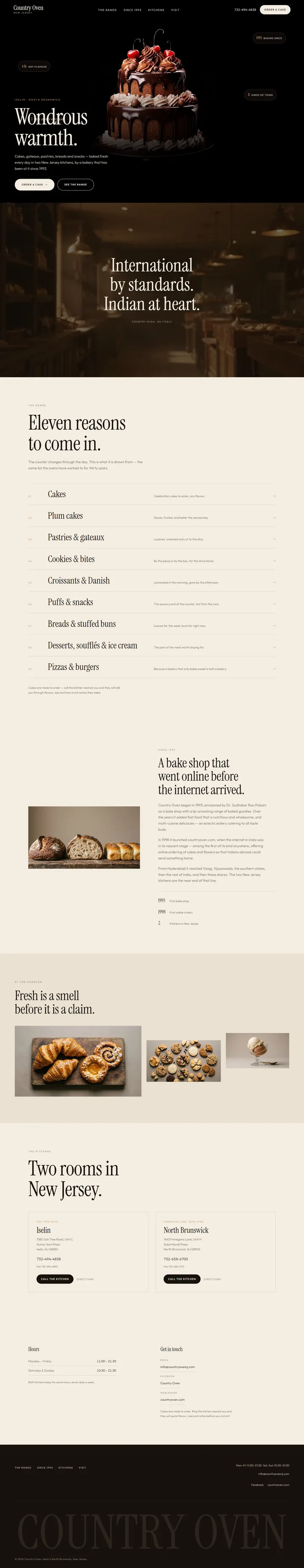 Country Oven bakery website, full page