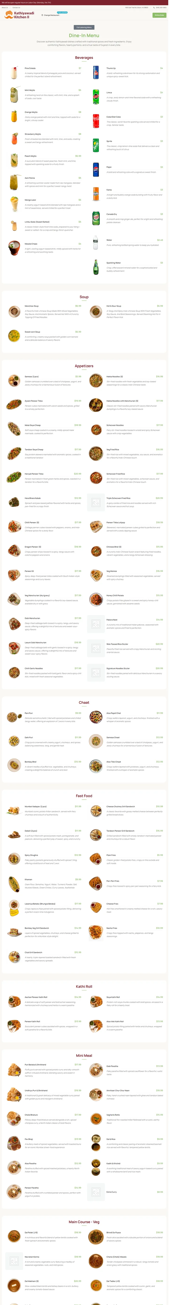 Kathiyawadi Kitchen website, an example of a finished restaurant site