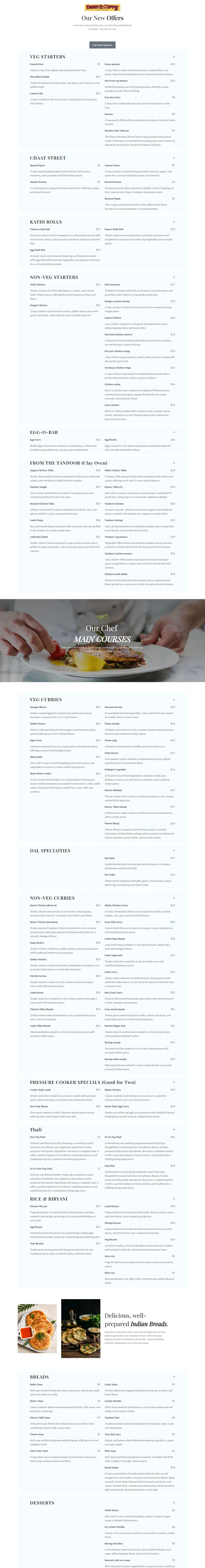 Naan N Curry restaurant website, full page