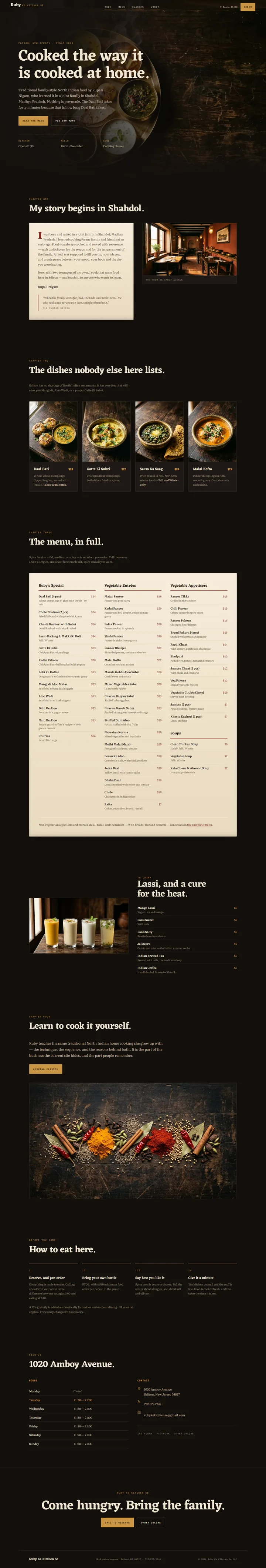 Ruby Ke Kitchen Se restaurant website, full page